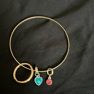 Beautiful keychain bracelet with blue heart charm and circle pinkish tone charm